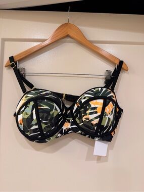 Swimsuits For All Orange Black and Green Tropical Print Bikini Top and Bottom